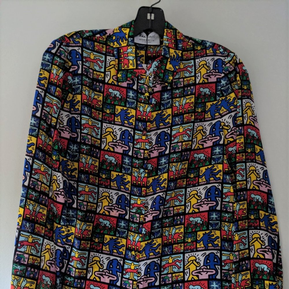 Alice + Olivia x Keith Haring Silk Shirt XS Small - Picture 2 of 8